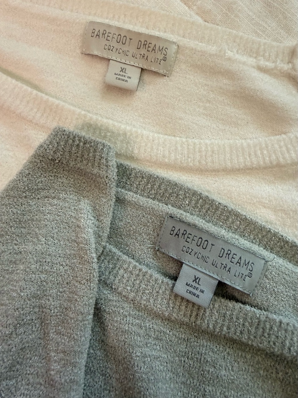 Barefoot Dreams Cozychic Ultra Lite Crewneck Sweater Pair in green and white